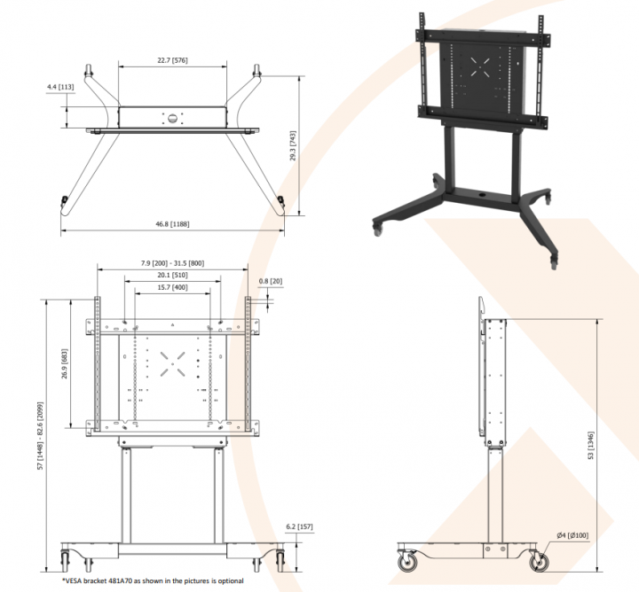 e·Box® II Mobile stand |Product dimensions