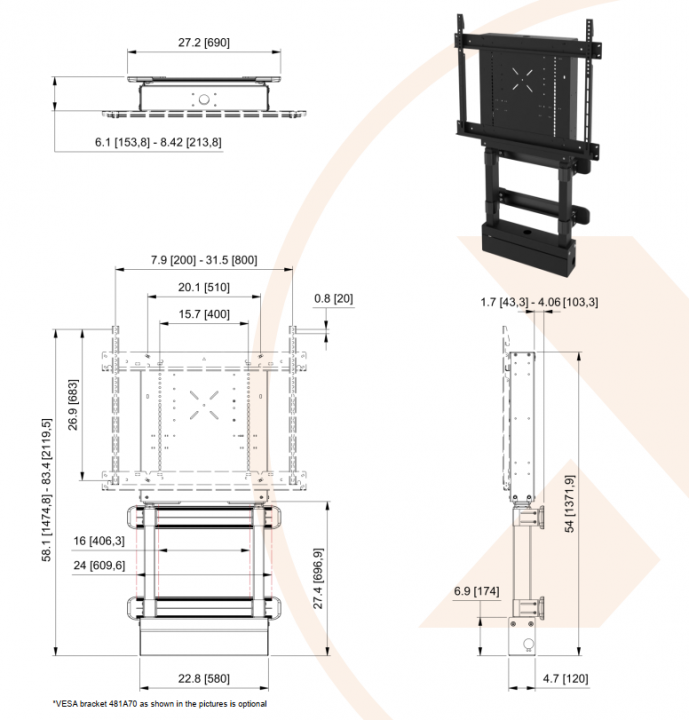 e·Box® II Wall Mount | Product dimensions